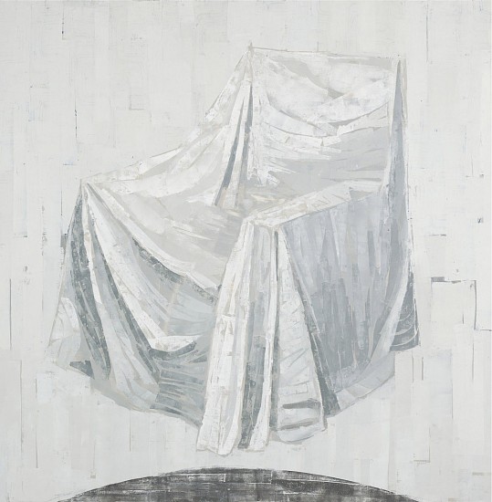 JILL HADLEY HOOPER, WHITE CHAIR 2018 mm 48x48
mixed media on panel