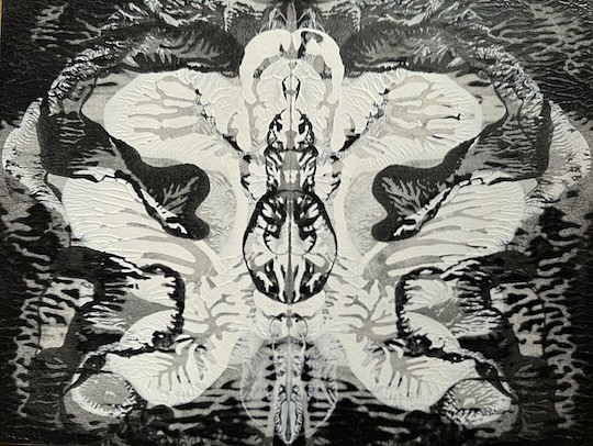 BRAD MILLER, NIGHT
acrylic on and spray paint paper over panel