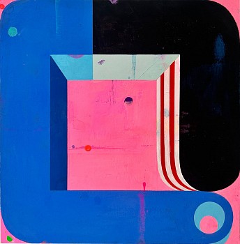 deborah zlotsky couple blue and black with stripes acrylic gouache on paper 9.5x9.5in