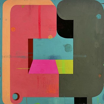 deborah zlotsky couple orange and grey with struts acrylic gouache on paper 9.5x9.5insq